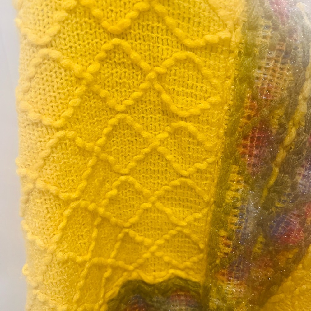 Yellow Boho Knit Poncho Lightweight Spring Layer Beach Wrap OS - Picture 7 of 15